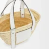 Borsa a cestino piccola in foglia di palma e pelle di vitello