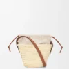 Borsa a secchiello con coulisse in foglia di palma e pelle di vitello