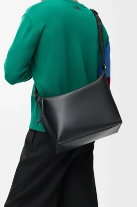 Borsa a tracolla Cubi in morbida pelle di vitello liscia e jacquard