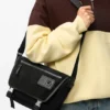 Borsa a tracolla Flex media in tela e pelle scamosciata