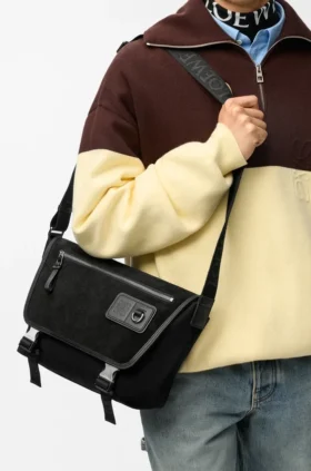 Borsa a tracolla Flex media in tela e pelle scamosciata