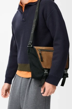 Borsa a tracolla Flex media in tela e pelle scamosciata
