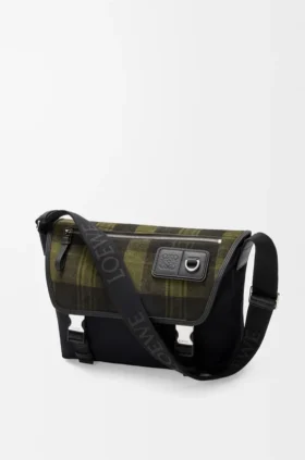Borsa a tracolla Flex media in tela e pelle scamosciata spazzolata