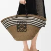 Borsa Anagram Basket grande in palma di Iraca e pelle di vitello
