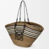 Borsa Anagram Basket grande in palma di Iraca e pelle di vitello