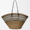 Borsa Anagram Basket grande in palma di Iraca e pelle di vitello