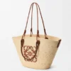 Borsa Anagram Basket media in palma Iraca e pelle di vitello