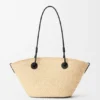 Borsa Anagram Basket piccola in palma Iraca e pelle di vitello