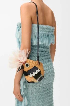 Borsa Bird in palma di Iraca e pelle di vitello