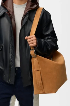 Borsa Hobo «Loop» grande in pelle di vitello scamosciata