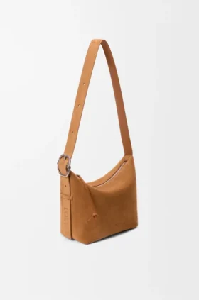 Borsa Loop Hobo media in pelle di vitello scamosciata