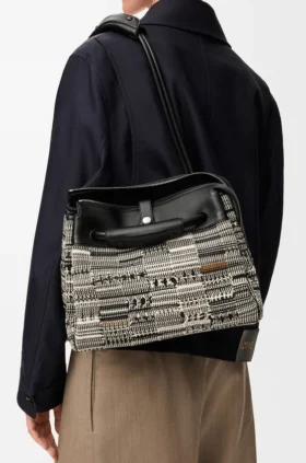 Borsa Madrid media in tessuto intrecciato