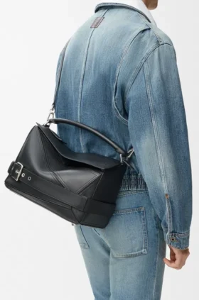 Borsa Puzzle Biker grande in pelle di vitello lucida
