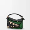 Borsa Puzzle Edge piccola in rafia e pelle di vitello