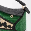 Borsa Puzzle Edge piccola in rafia e pelle di vitello
