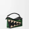 Borsa Puzzle Edge piccola in rafia e pelle di vitello
