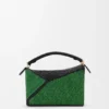 Borsa Puzzle Edge piccola in rafia e pelle di vitello