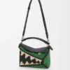 Borsa Puzzle Edge piccola in rafia e pelle di vitello