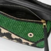 Borsa Puzzle Edge piccola in rafia e pelle di vitello