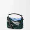Borsa Puzzle piccola “Futurist Cat” in maglia ricamata e pelle di vitello classica