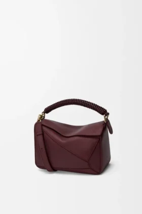 Borsa Puzzle piccola in pelle di vitello liscia e pelle di agnello nappa