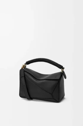 Borsa Puzzle piccola in pelle di vitello liscia e pelle di agnello nappa