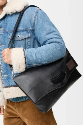 Borsa tote “Bob Folded” in pelle di vitello morbida e lucida