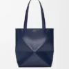 Borsa tote Puzzle Fold media in pelle di vitello lucida