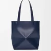 Borsa tote Puzzle Fold media in pelle di vitello lucida