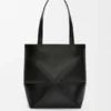 Borsa tote Puzzle Fold media in pelle di vitello lucida