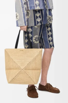 Borsa tote Puzzle Fold XL in rafia