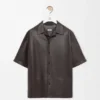 Camicia a maniche corte in pelle di agnello nappa