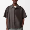 Camicia a maniche corte in pelle di agnello nappa