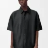 Camicia a maniche corte in pelle di agnello nappa