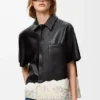 Camicia a maniche corte in pelle di agnello nappa