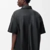 Camicia a maniche corte in pelle di agnello nappa
