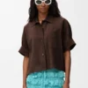 Camicia a maniche corte in pelle di capra scamosciata