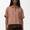 Camicia a maniche corte in pelle di capra scamosciata