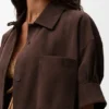 Camicia a maniche corte in pelle di capra scamosciata