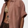 Camicia a maniche corte in pelle di capra scamosciata