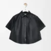 Camicia a trapezio a maniche corte in pelle di agnello nappa