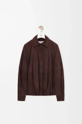 Camicia drappeggiata in pelle di capra scamosciata