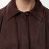 Camicia drappeggiata in pelle di capra scamosciata