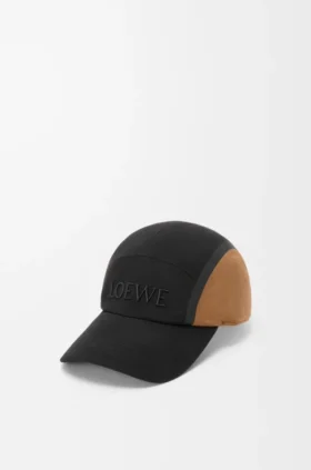 Cappellino da campeggio in tela e pelle scamosciata