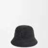 Cappello a secchiello in rafia e pelle di vitello