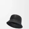 Cappello a secchiello in rafia e pelle di vitello