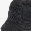 Cappello a secchiello in rafia e pelle di vitello