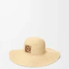 Cappello da sole in rafia e pelle di vitello