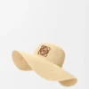 Cappello da sole in rafia e pelle di vitello