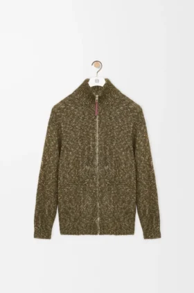Cardigan con zip in misto cotone, lino e lana